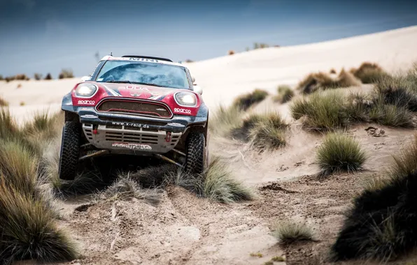 Красный, Mini, Спорт, Пустыня, Гонка, Фары, Rally, Dakar