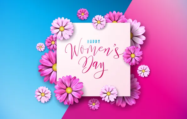 Цветы, happy, розовый фон, 8 марта, pink, flowers, женский день, 8 march