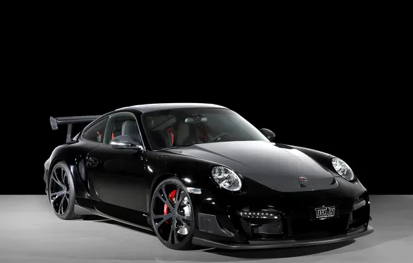 Картинка черный, Porsche, суперкары, Techart, фото авто, на черном фоне, GT Street R
