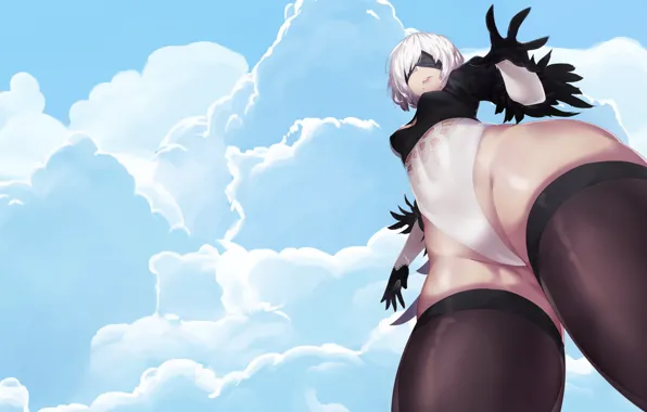 Небо, Облака, Девушка, Android, Арт, Nier, Illustration, Characters