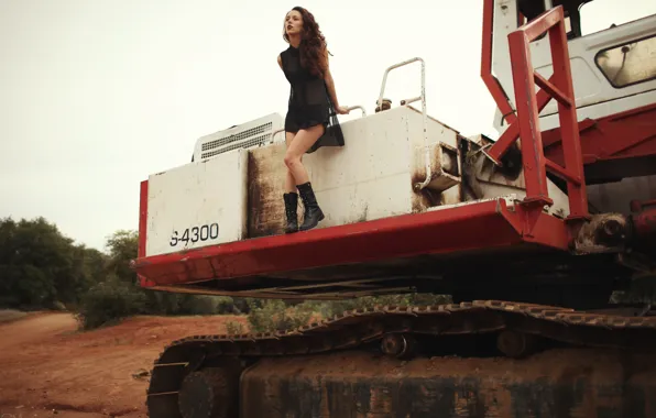 Girl, legs, woman, machine, model, tractor, female, Jacquie Glover