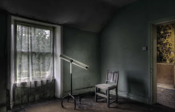 Картинка комната, стул, телескоп
