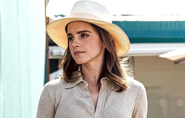 Взгляд, поза, шляпа, актриса, веснушки, шатенка, красивая, Emma Watson