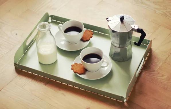 Food, cup, coffee, milk, cookies, moka, arabica, robusta