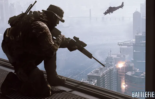 Вертолёт, снайпер, Battlefield-4, Siege on Shanghai