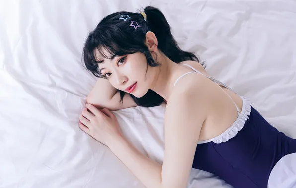 Beautiful, Asian, Model, Bed, Woman, Lying Down, Laying, Pretty