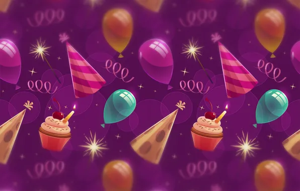 Фон, текстура, background, кексы, balloons, Birthday, капкейки