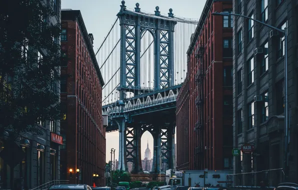 Картинка город, дома, США, Нью Йорк, бруклинский мост