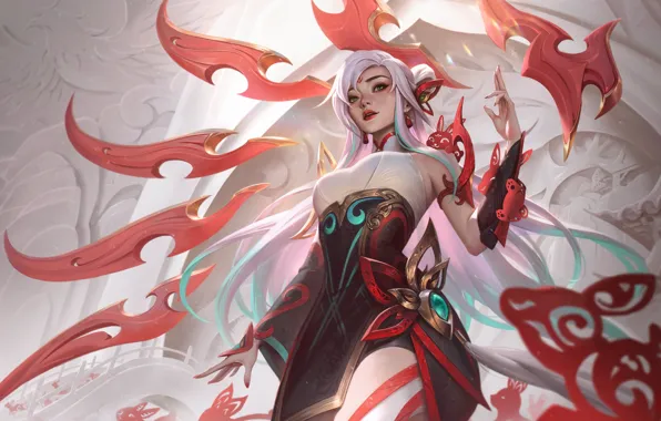 Картинка арт, жест, красивая девушка, видеоигра, League of Legends, Ирелия, Riot Games, персонаж игры