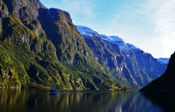 Пейзаж, горы, природа, Норвегия, Aurlands, Fjord