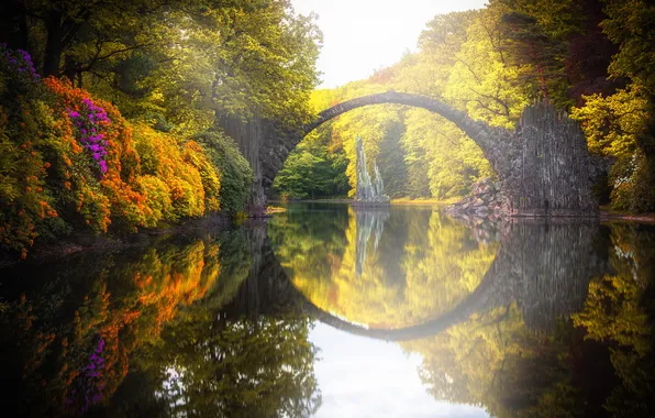 Картинка мост, природа, парк, отражение, река
