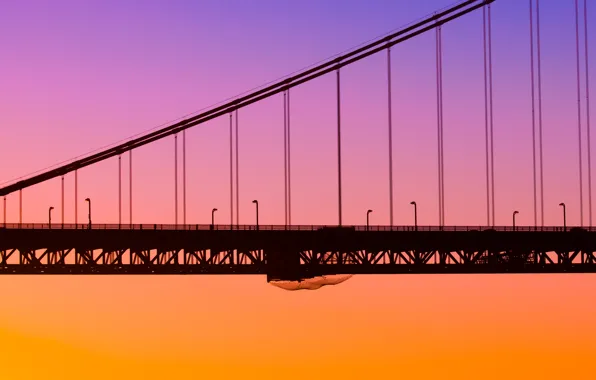 Картинка мост, город, рассвет, California, San Francisco, beautiful sunset, Torpedo Wharf