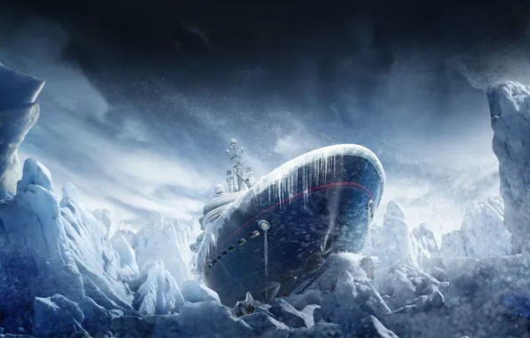 Картинка снег, корабль, сосульки, льды, метель, Tom Clancys, Operation Black Ice, Rainbow Six Siege