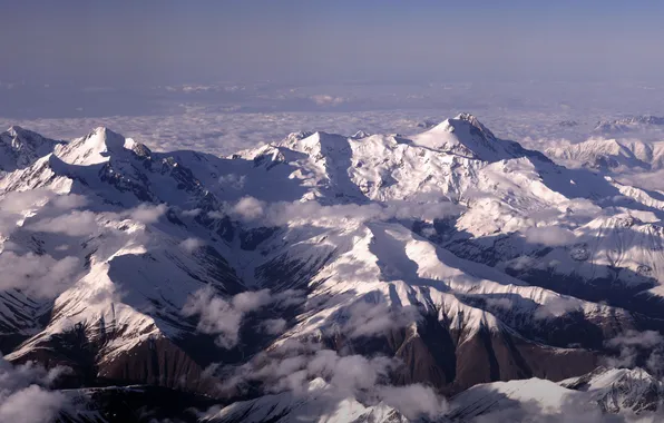 Картинка снег, горы, вершины, mountain range, Caucasus, Mount Ushba
