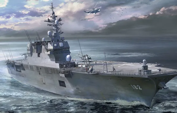 Картинка ВМС Японии, DDH-182, JS Ise, Морские силы самообороны Японии, Эскадренные миноносцы-вертолётоносцы типа «Хюга»