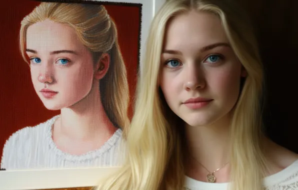 Лицо, волосы, блондинка, вышивка, face, hair, blonde, автопортрет