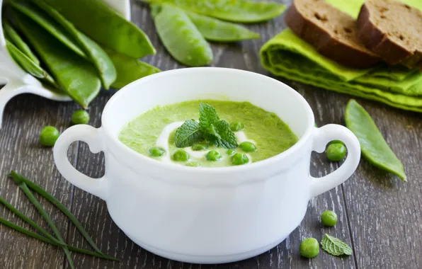 Зелень, горох, peas, сметана, soup, greens, первое блюдо, the first dish