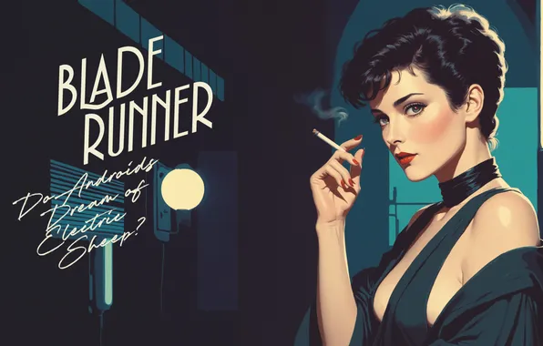 Картинка smoking, science fiction, cigarettes, Blade Runner, ultrawide, AI art, science fiction women