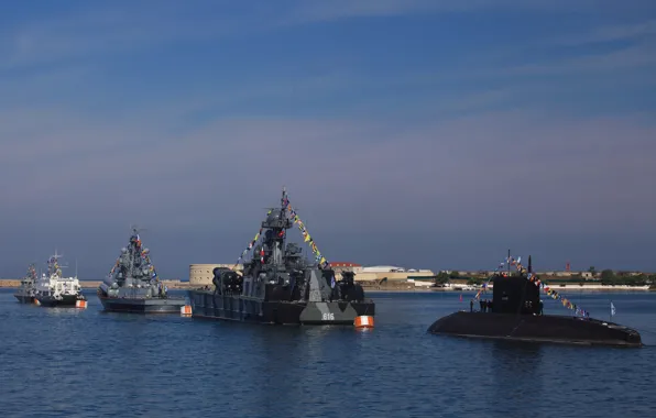 Лодка, корабли, парад, ВМФ, военные, подводная, Севастополь