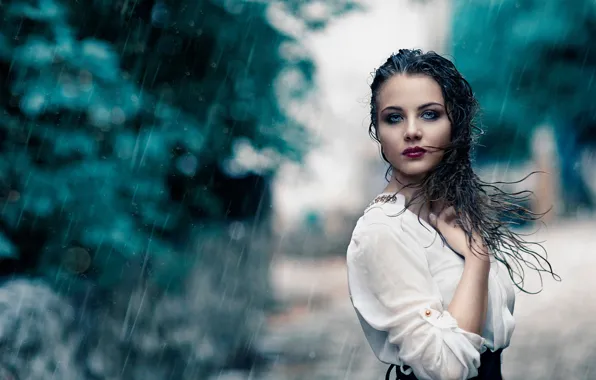 Картинка девушка, дождь, мокрая, макияж, Alessandro Di Cicco