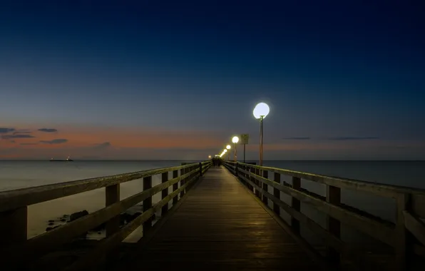Картинка море, ночь, мост