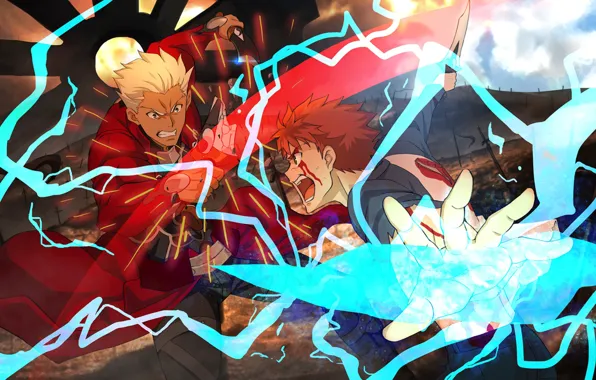 Парни, Широ, арчер, Судьба ночь схватки, Fate / Stay Night, вызов оружия