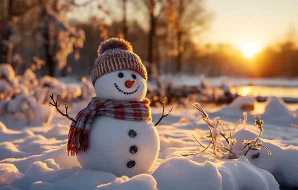 Картинка зима, снег, Рождество, Новый год, снеговик, Christmas, winter, snow