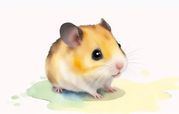 Животное, рисунок, хомяк, пушистый, акварель, милый, animal, cute