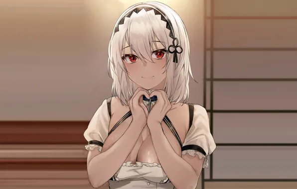 Girl, sexy, cleavage, blouse, boobs, anime, beautiful, red eyes