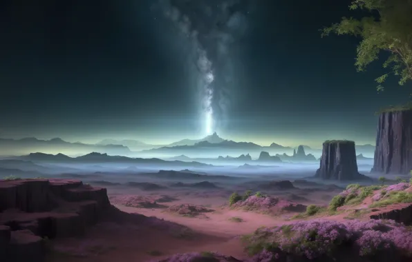 Landscape, art, night sky, digital art, surface, Stable Diffusion, neuronet, Ai art