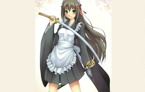 Катана, униформа, горничная, art, стойка, kyo kuroichigo