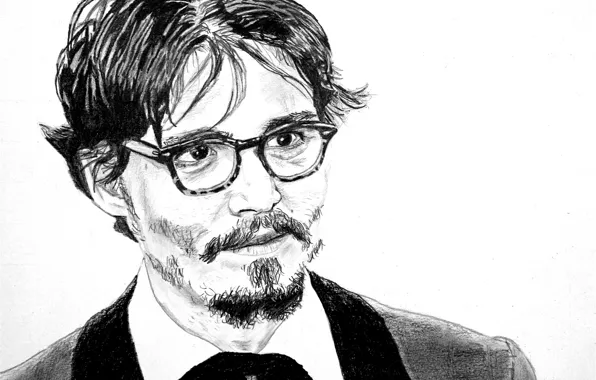 Картинка портрет, черно белое, актер, johnny Depp