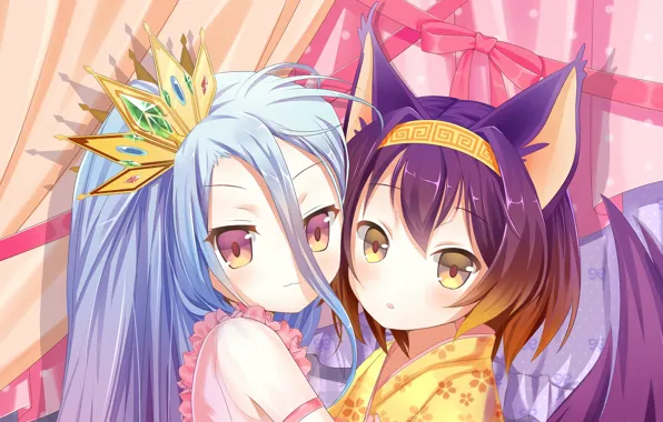 Девочки, аниме, арт, двое, No Game No Life