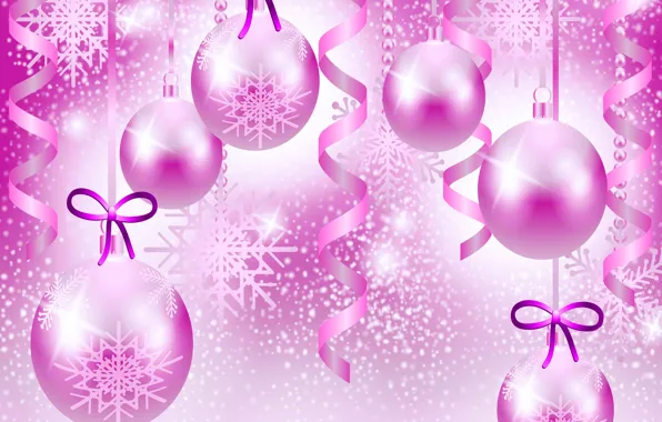 Картинка праздник, рождество, вектор, шарик, бант, серпантин, снежинка