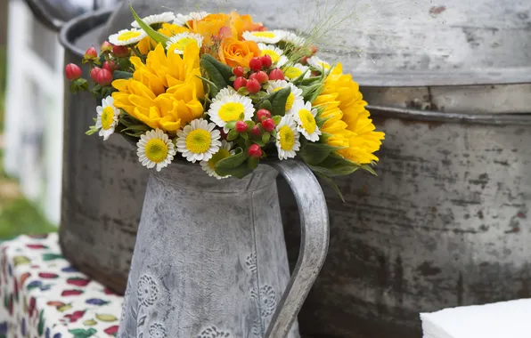 Картинка цветы, букет, кувшин, flowers, bouquet, pitcher