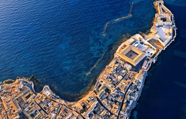 Море, дома, Италия, крепость, Сицилия, Castello Maniace, Сиракузы