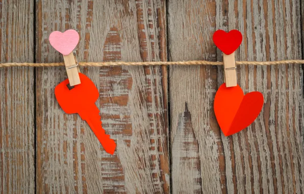 Romantic, heart, love, сердце, wood, ключ