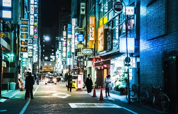 Картинка Tokyo, Japan, street, people, neon, cityscape, shops, everyday life
