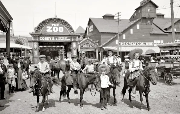 Дети, ретро, США, зоопарк, выходной, 1904-й год