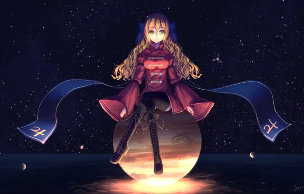 Картинка планета, аниме, арт, девочка