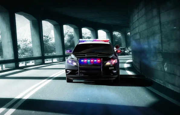 Картинка полиция, погоня, туннель, need for speed, ford, hot pursuit