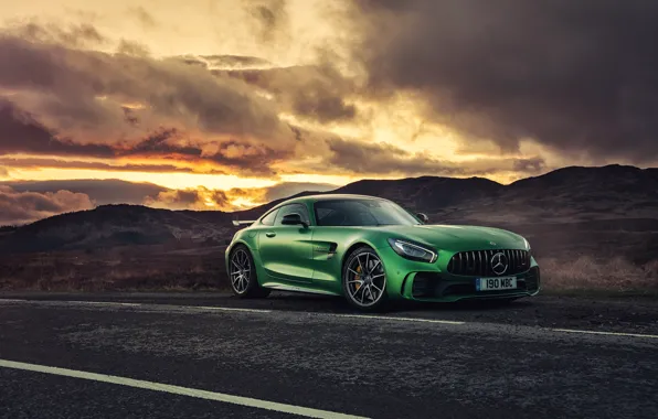 Car, green, sky, cloud, tecnology, kumo, Mercedes AMG GT R