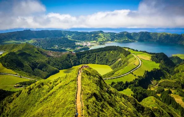 Картинка горы, горизонт, Португалия, Азорские острова, Azores, Sete Cidades, Miradouro da Boca do Inferno