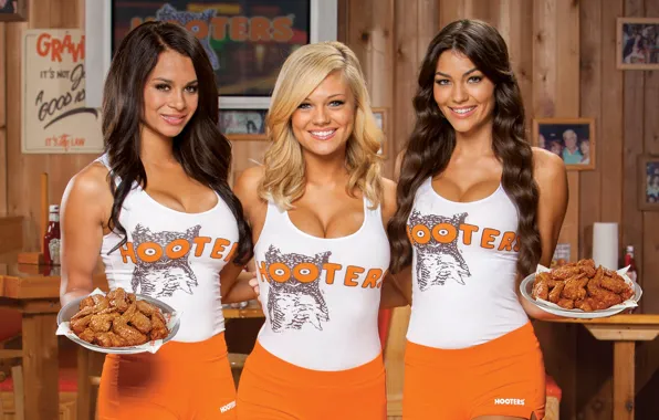 Inc, hooters, Traditional uniform, Fried chicken wings, Advertising photo, Hooters of America