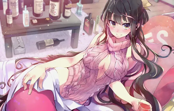 Картинка взгляд, девушка, арт, шатенка, kantai collection, Naganami