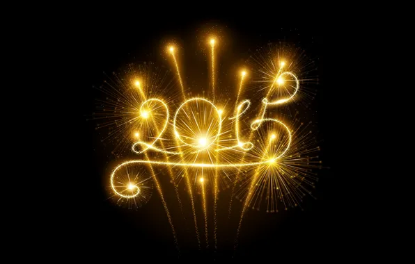 Картинка Новый Год, golden, New Year, fireworks, Happy, 2015