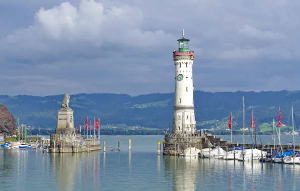 Горы, маяк, Бавария, гавань, Баденское озеро, Линдау