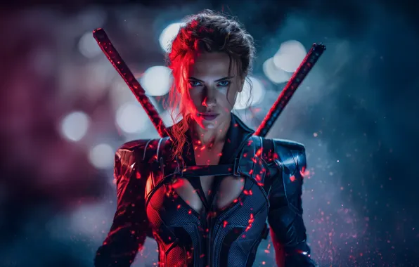 Фон, Scarlett Johansson, арт, блондинка, костюм, Скарлетт Йоханссон, красотка, комикс