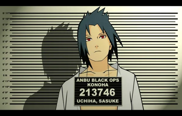 Стена, тень, Naruto, красные глаза, sharingan, ninja, fan art, Uchiha Sasuke