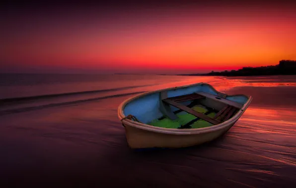 Картинка море, небо, берег, лодка